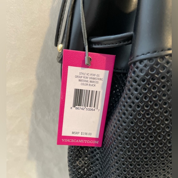 Vince Camuto Bucket Mesh Black Straw Leather Bag Small Cosmetic Bag Inside. - Picture 2 of 4